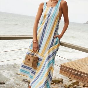 Anthropologie Striped Blue, Yellow & White Maxi Dress